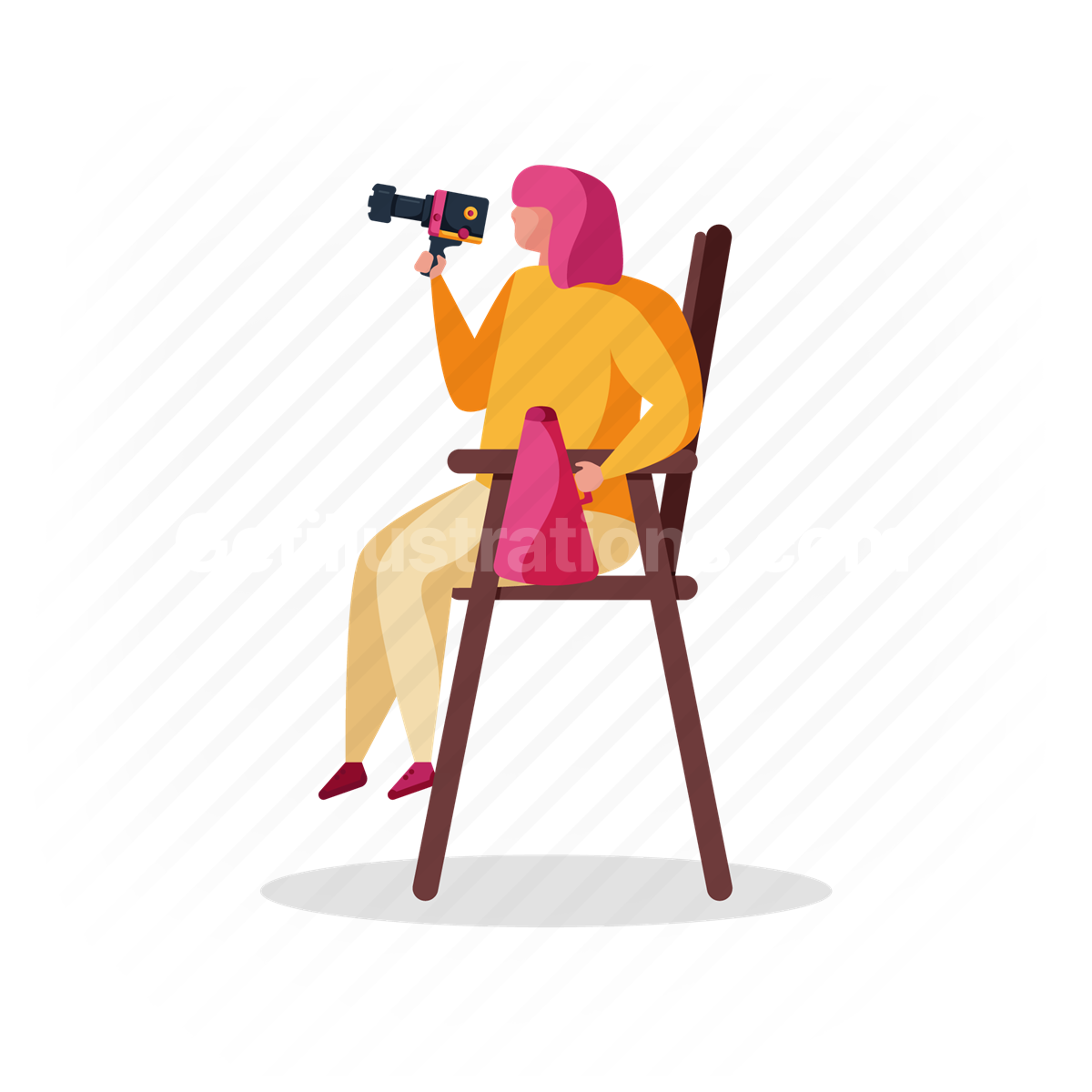 director, child, woman, chair, camera